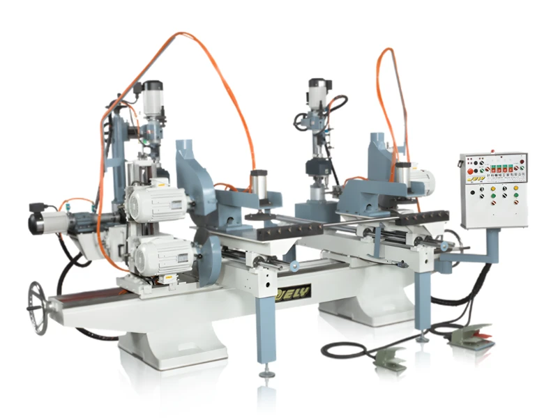 Semi-Auto. Double End Top & Bottom Sawingwith Top & Side Boring Machin